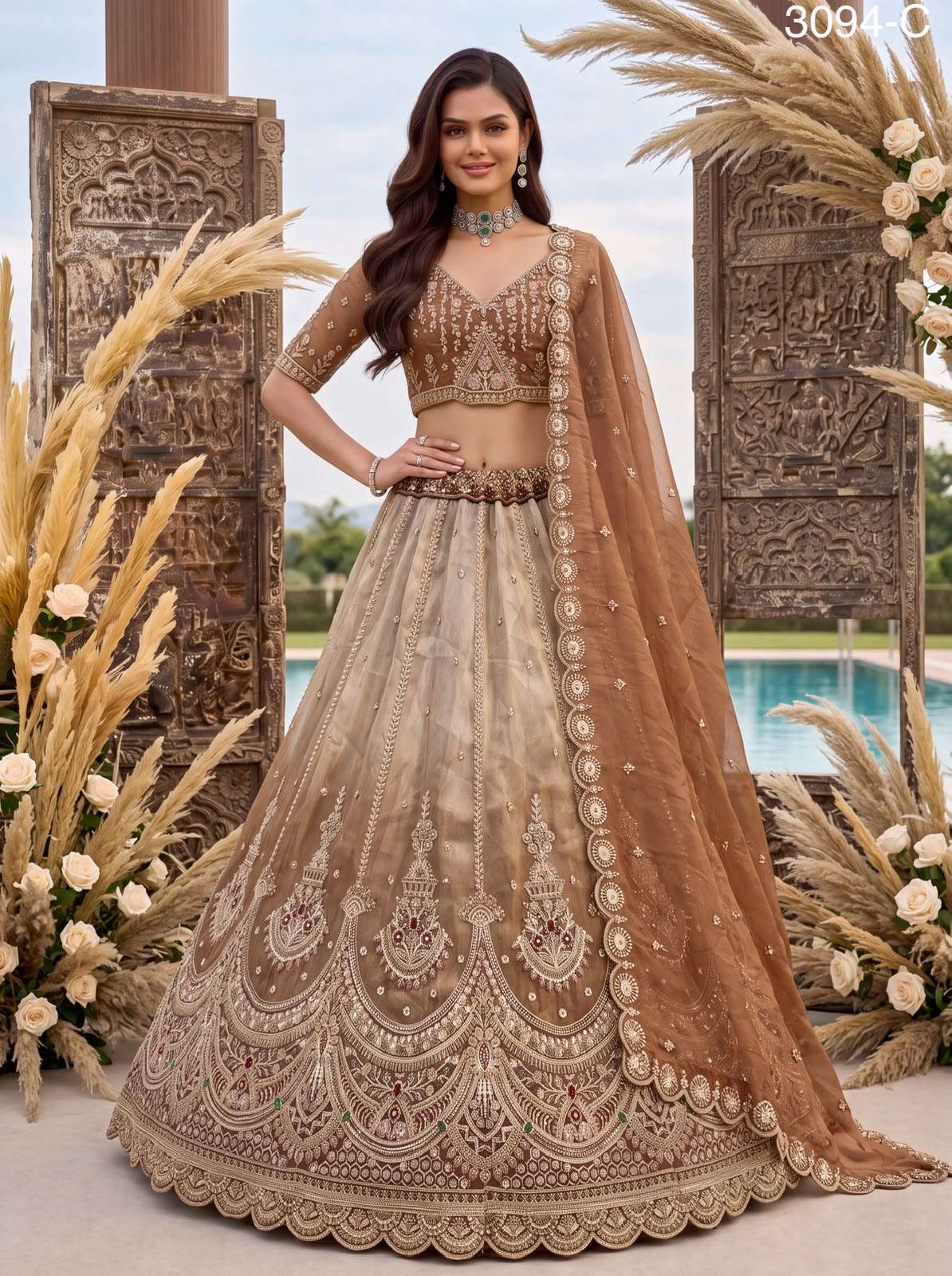 Art Of beautiful Work in Shaded Color Designer Chandnia Silk fabric Lehenga Choli Wholesale in surat 3094